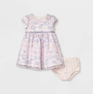 Mia & Mimi Baby Girls Floral Lace Dress Pink and Blue